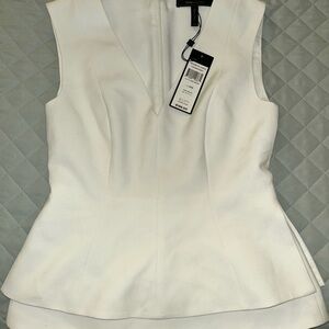 BCBGMAXAZRIA Off-White Sleeveless Peplum V-Neck Top